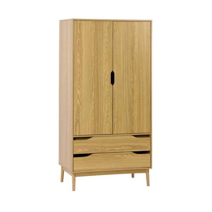 Armoire dressing vintage effet frêne 2 portes. 2 tiroirs. 1 tringle