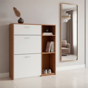 Scarpiera Mobile Portascarpe Salvaspazio Ingresso Con 2 Ribalte Doppia Profondità 1 Cassetto 3 Vani A Giorno 90x101.5x26 Cm Bianco Noce