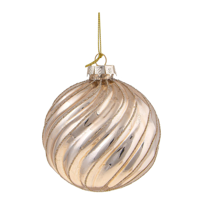 Sfera Onda con Glitter - Pezzi 6 - Colore Champagne - 8x8Hx8cm - Bianchi Dino