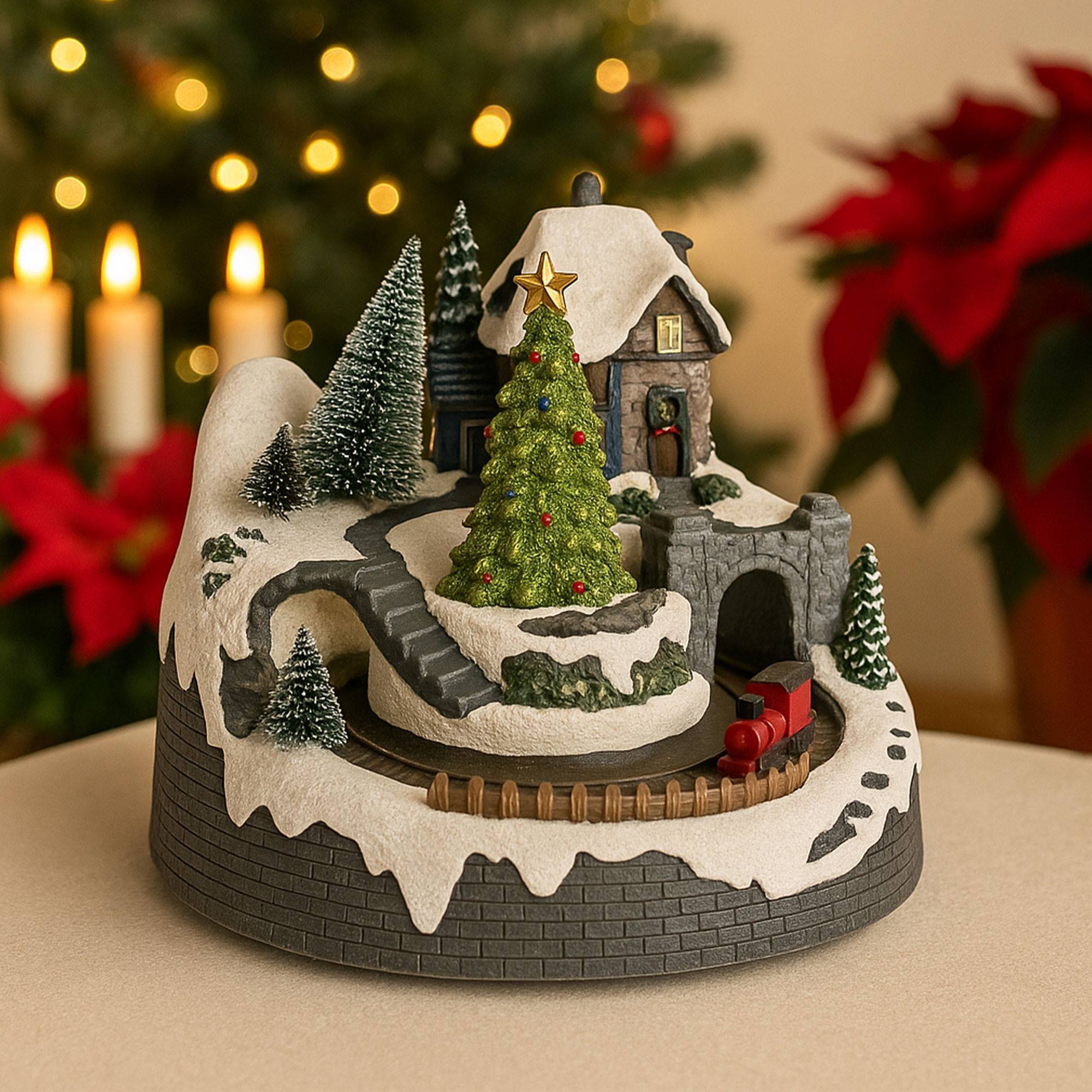 Pueblo navideño decorativo con movimiento, luces led y musica