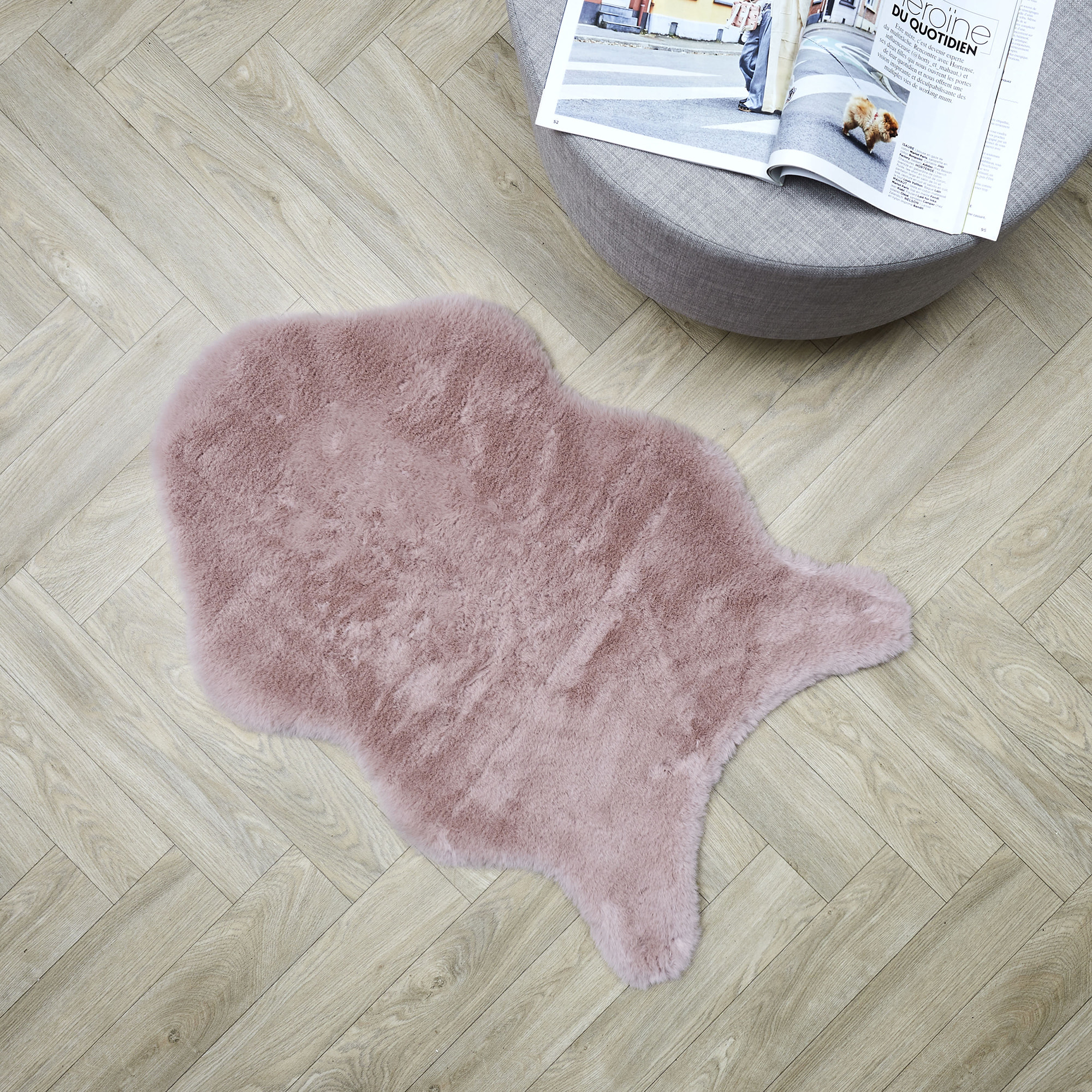 Tapis Imitation Fourrure Poil Fin Rose 60x90cm