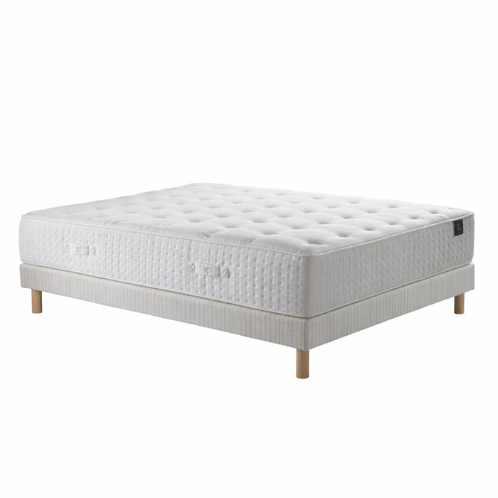 Ensemble matelas mousse haute résilience CALLISTO, H29 cm, accueil mémoire de forme, sommier blanc pieds de poule