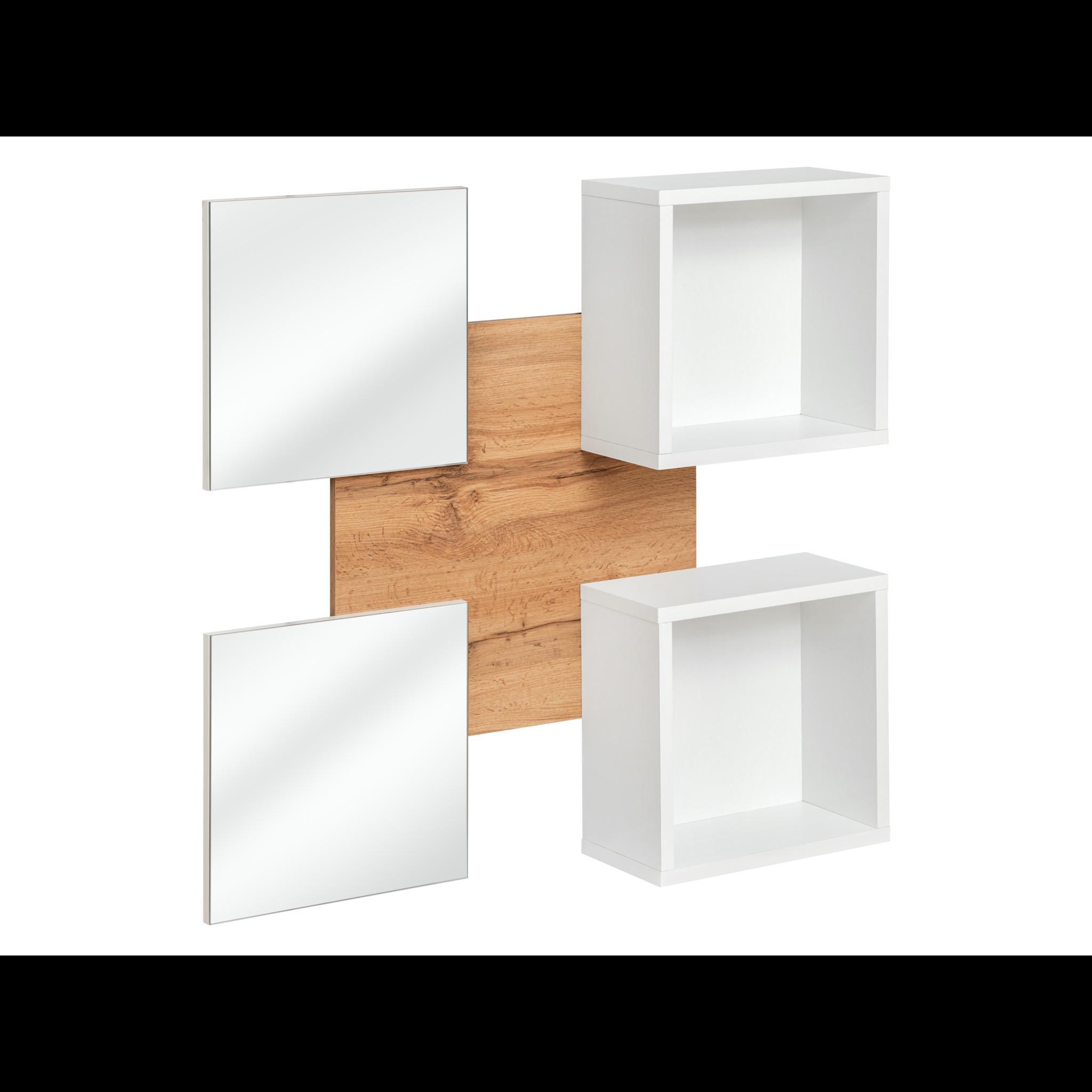 Mobile Ingresso Moderno Con 2 Specchi Vani A Giorno E Base Con Ante E Cassetto Design Elegante Salvaspazio 100 x 170 x 30 Cm Bianco E Rovere