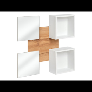 Mobile Ingresso Moderno Con 2 Specchi Vani A Giorno E Base Con Ante E Cassetto Design Elegante Salvaspazio 100 x 170 x 30 Cm Bianco E Rovere