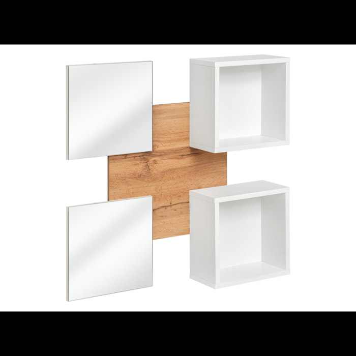 Mobile Ingresso Moderno Con 2 Specchi Vani A Giorno E Base Con Ante E Cassetto Design Elegante Salvaspazio 100 x 170 x 30 Cm Bianco E Rovere