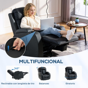 Sillón de Masaje Giratorio, Sillón Relax Reclinable con 8 Puntos de Masaje, Función Calefacción Lumbar, Mando a Distancia, Tapizado en PU, Reposapiés, Bolsillo Lateral, Función Basculante Negro