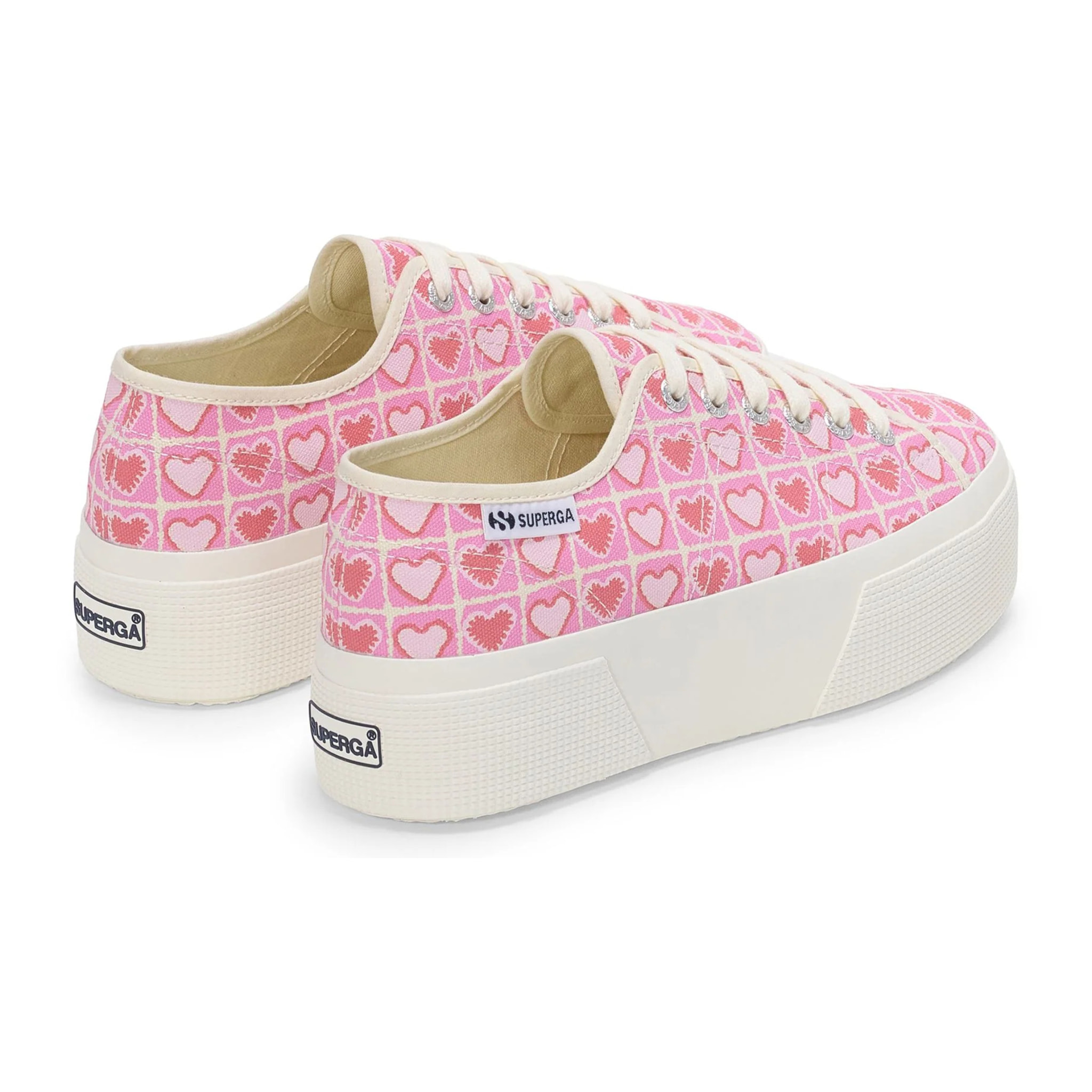 Superga - Scarpe da donna Donna Rosa - 3790 Platform Heart Crochet Print Leggera