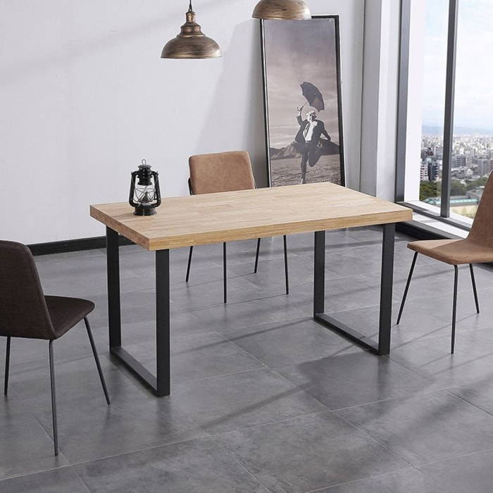 Mesa de comedor de madera de roble salvaje y patas metálicas en negro 140x80 cm Natural Roble salvaje - Negro