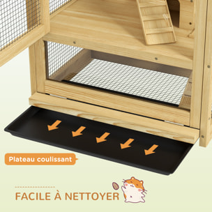 Cage pour rongeurs petits animaux en bois 5 niveaux - échelle, niche, balançoire, plateau amovible, abreuvoir