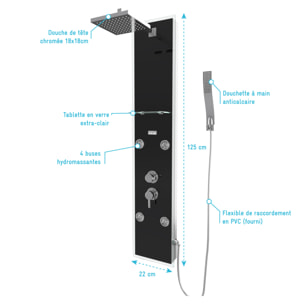 Colonne de douche a hydromassage - 22x125cm - en verre trempe + buses hydromassantes - EPSILON BLACK