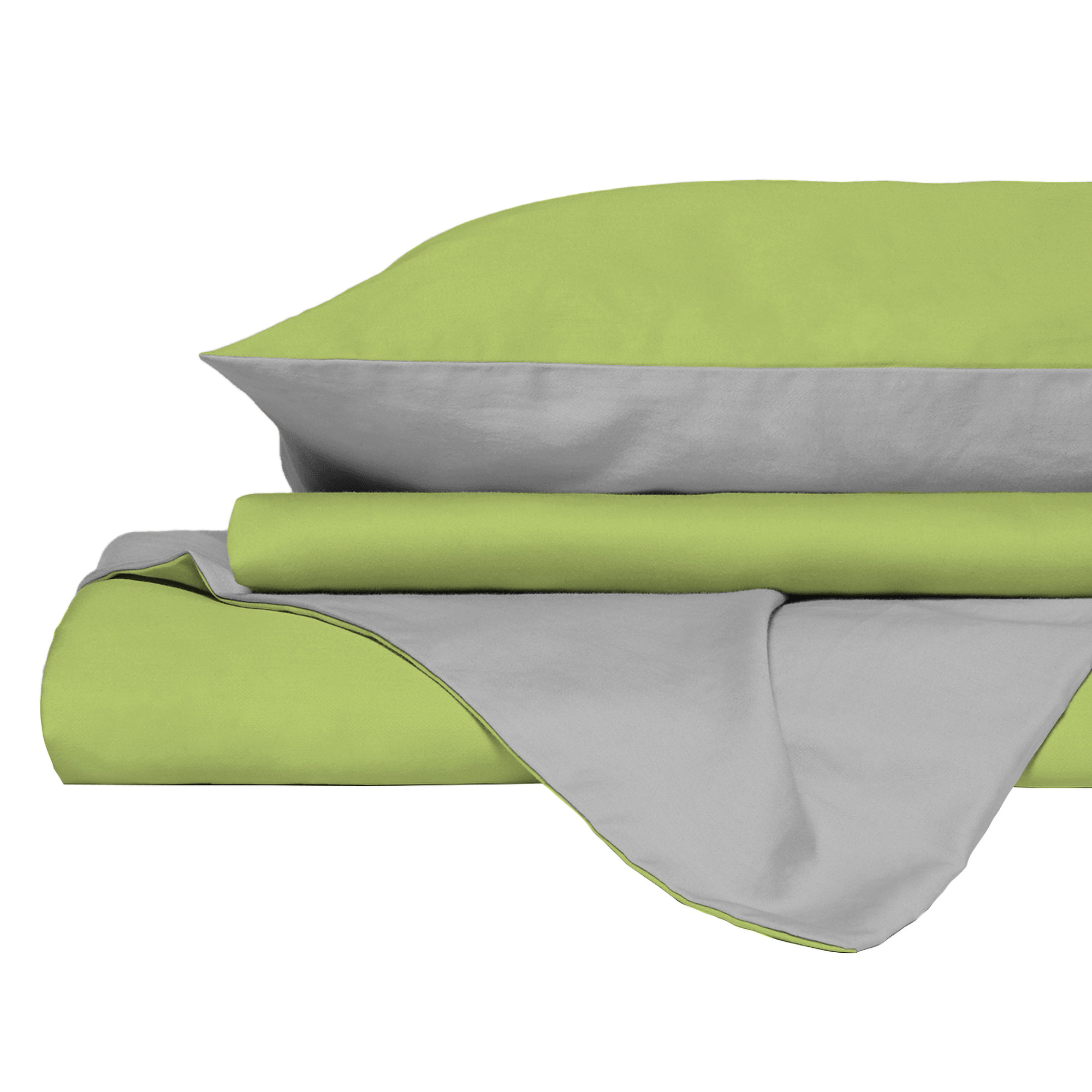 PARURE COPRIPIUMINO NATURAL COLOR, 100% Cotone, Made in Italy - VERDE ACIDO/GRIGIO CHIARO