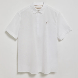 Camicia bianca a polo in lino-cotone con ricamo Rigby Go