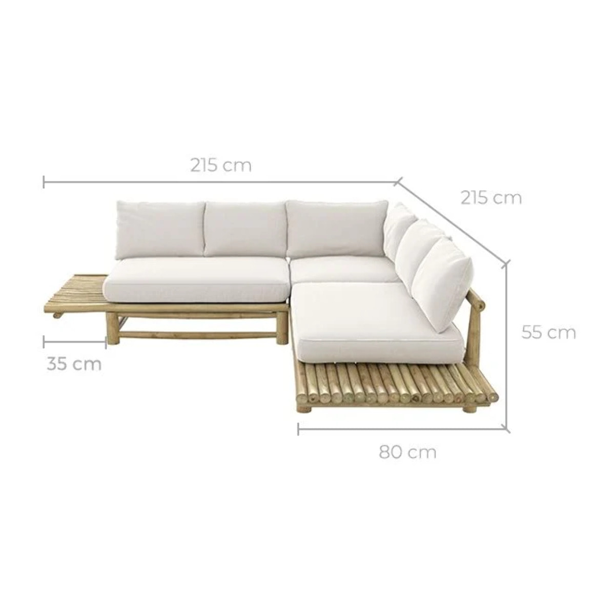Canapé d'angle de jardin 4 places en teck et coussins blancs - Sunny
