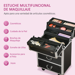 HOMCOM Maleta de Maquillaje Profesional Estuche para Cosméticos con Ruedas Trolley Maquillaje con 6 Cajones Extensibles Cerradura 2 Llaves y Asa Retráctil 36x23x58 cm Negro