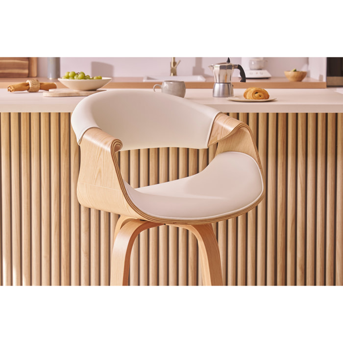 Tabouret de bar design blanc et bois clair 65 cm ARAMIS
