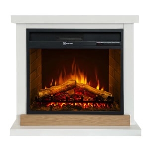 Stoccolma - Camino Elettrico da Terra con Effetto Fiamma 75,5x70x28 cm in Legno Bianco