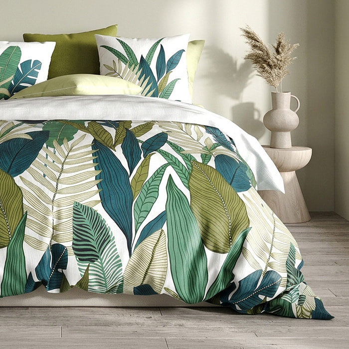 Parure housse de couette imprimé 100% coton - beleme - vert