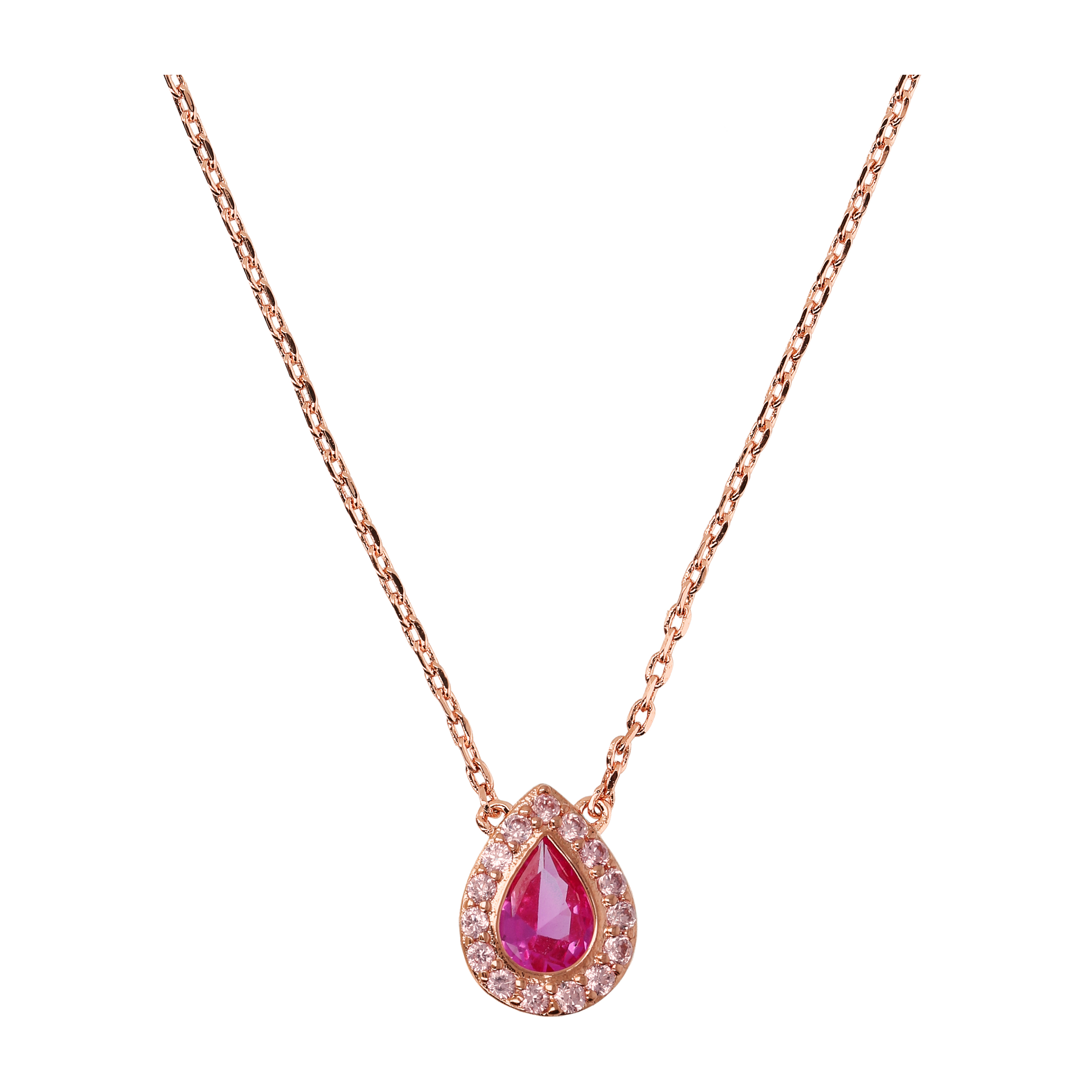 Collana Catena Forzatina con Pendente Goccia in Cubic Zirconia Rosa