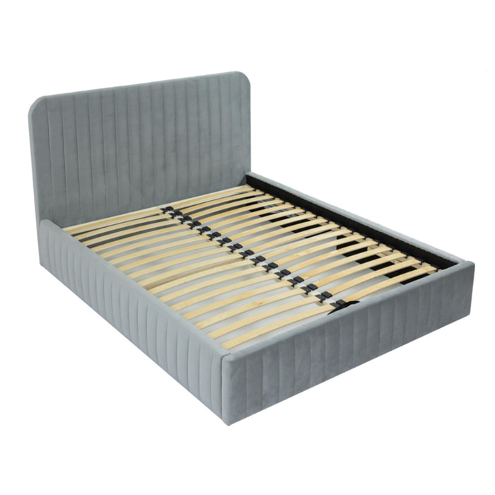 Stuart - lit coffre - 180x200 cm - sommier inclus - en velours - Gris