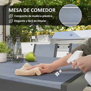 Conjunto de Mesa y Sillas Jardín de 7 Piezas, Muebles de Jardín Exterior con 6 Sillas Apilables y Marco de Acero, para Terraza, Patio, Gris Claro