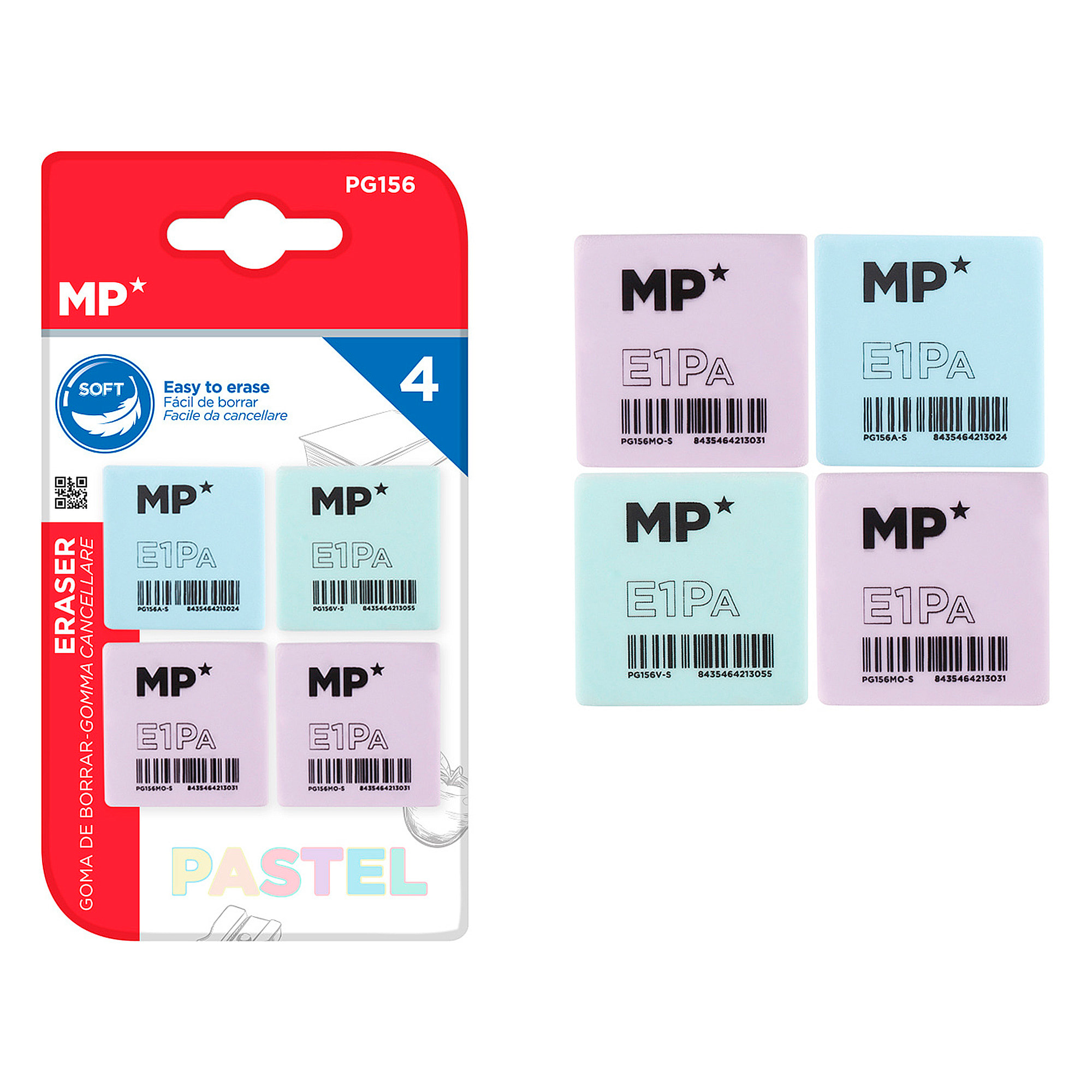 SET 4 Pz. GOMMA DA GOMMA PASTEL 28 x 28 x 12 mm