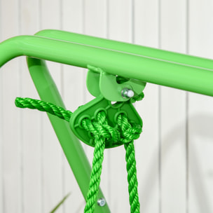 Portique balançoire enfant 6-36 mois - siège haut, accoudoirs, ceinture sécurité 2 points, barre protection - métal époxy blanc vert