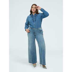 Fiorella Rubino - Jeans Wide Leg con applicazione floreale - Azzurro