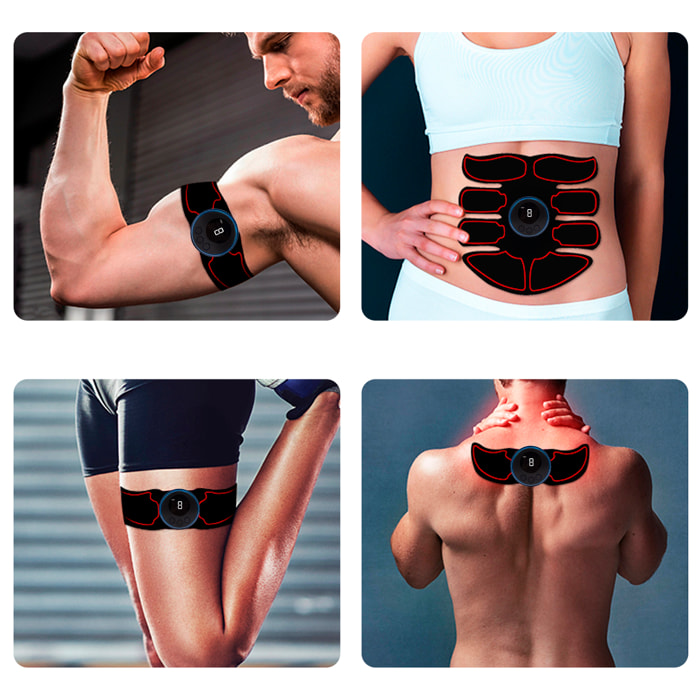 Estimulador electrónico y masaje EMS con mando a distancia. Para abdominales, brazos y piernas. Batería recargable.