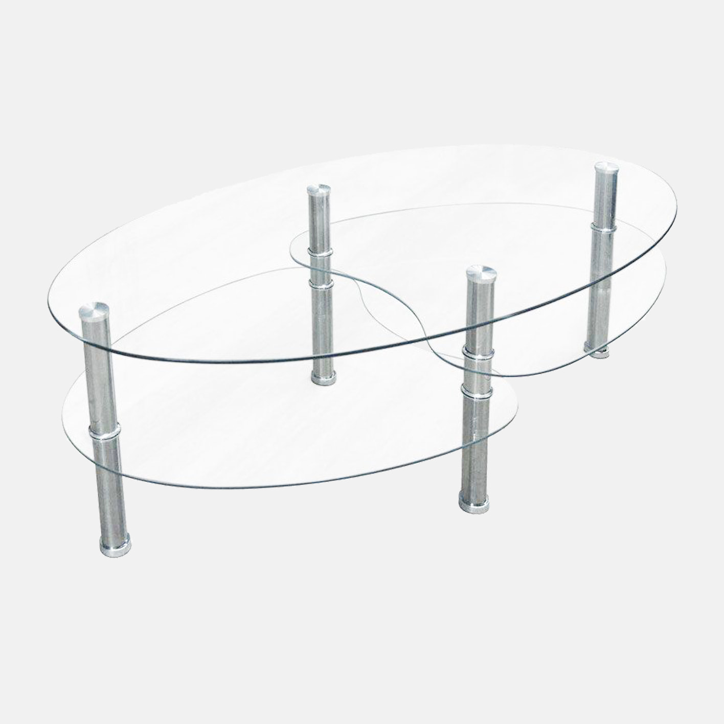 Tavolino moderno a due piani, 100 x 60 x 41, Trasparente