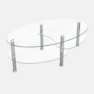Tavolino moderno a due piani, 100 x 60 x 41, Trasparente