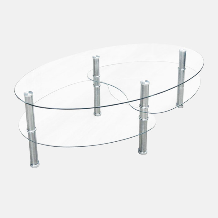 Tavolino moderno a due piani, 100 x 60 x 41, Trasparente