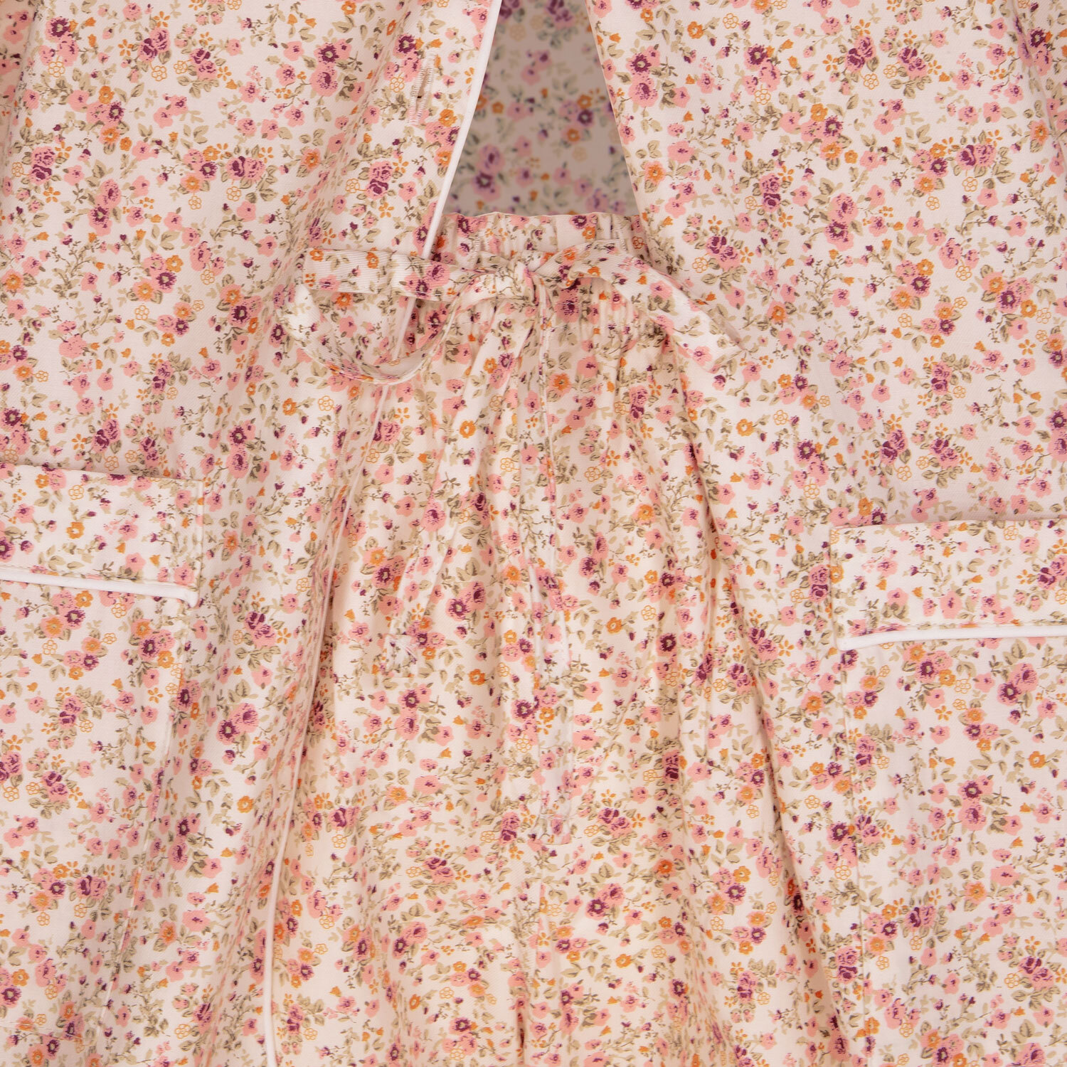 Pigiama leggero DONNA cotone fiori rosa e marroni