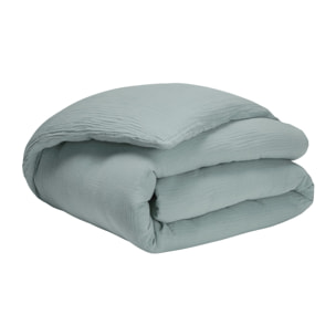 Housse de couette unie en gaze de coton lavée, TENDRESSE, Bleu Céladon