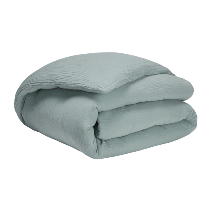 Housse de couette unie en gaze de coton lavée, TENDRESSE, Bleu Céladon