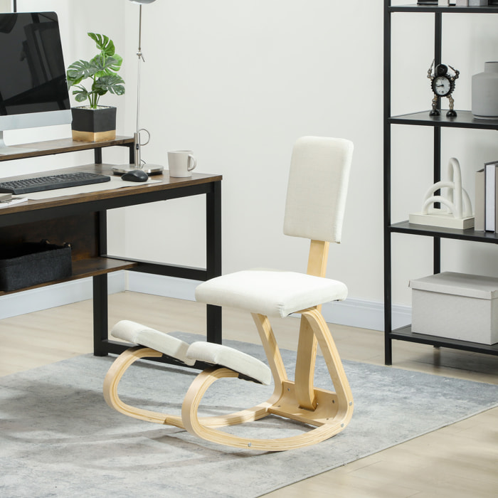 Siège ergonomique - siège assis-genoux - chaise assis genoux avec dossier - bois bouleau tissu blanc cassé