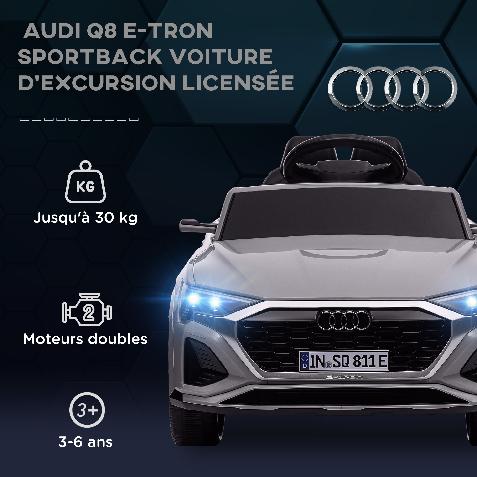 Voiture électrique enfant licence officielle Audi Q8 Sportback e-tron 12V max. 5 Km/h télécommande gris