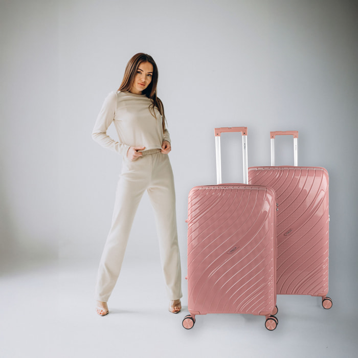 Juego De Maletas Rígidas Pp Itaca Danubio Rosa