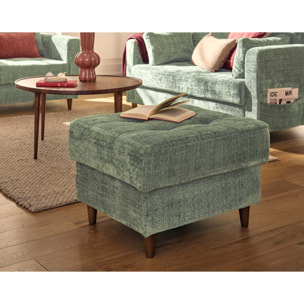 Anna - pouf en velours texturé - pieds en bois - Vert sauge