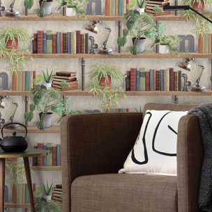 Papier peint étagères végétales style industriel