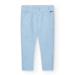 Pantalón lino niño liso, cierre de botón, azul