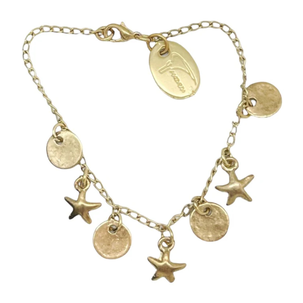 Conjunto estrella, pulsera charms y pendiente aro en dorado