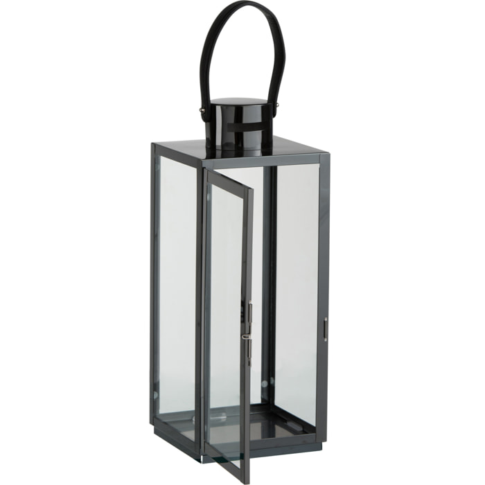 J-Line Lanterne Carree Acier/Verre Noir