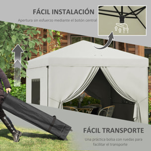 Carpa Plegable Pop-Up 3x3 m Cenador de Jardín con 4 Paredes Laterales 2 Ventanas de Malla Altura Ajustable Bolsa de Transporte Impermeable y Anti-UV para Camping Fiestas Blanco