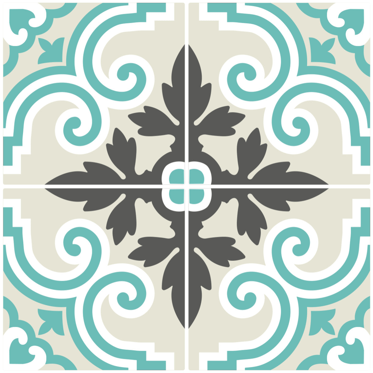 Sticker Sol Carreaux de Ciment azulejos avec laminat de Protection en Plastique Anti-dérapant | Stickers Sol - 4 STICKERS SOL CARRELAGES ANTONIO ANTI-DÉRAPANT
