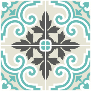 Sticker Sol Carreaux de Ciment azulejos avec laminat de Protection en Plastique Anti-dérapant | Stickers Sol - 4 STICKERS SOL CARRELAGES ANTONIO ANTI-DÉRAPANT