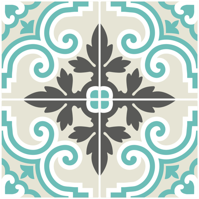 Sticker Sol Carreaux de Ciment azulejos avec laminat de Protection en Plastique Anti-dérapant | Stickers Sol - 4 STICKERS SOL CARRELAGES ANTONIO ANTI-DÉRAPANT