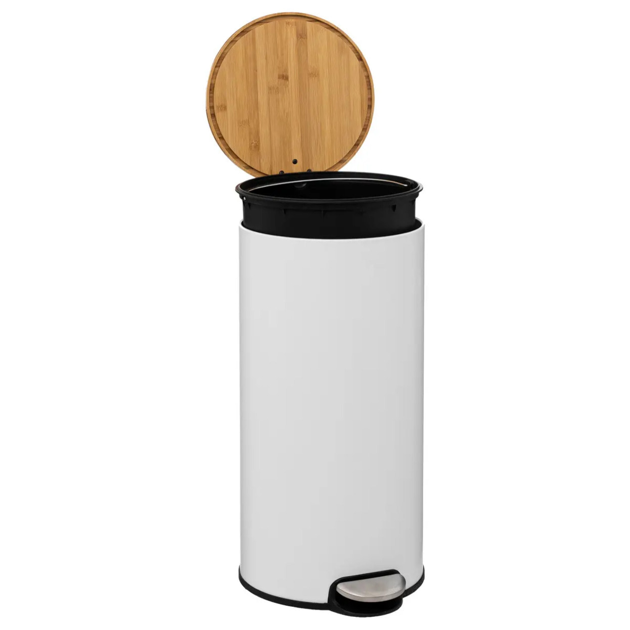 Poubelle couvercle bambou 30L "Modern Color" blanc