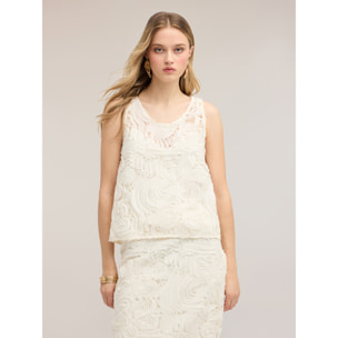 Motivi - Top in tulle con ricamo tridimensionale - Bianco