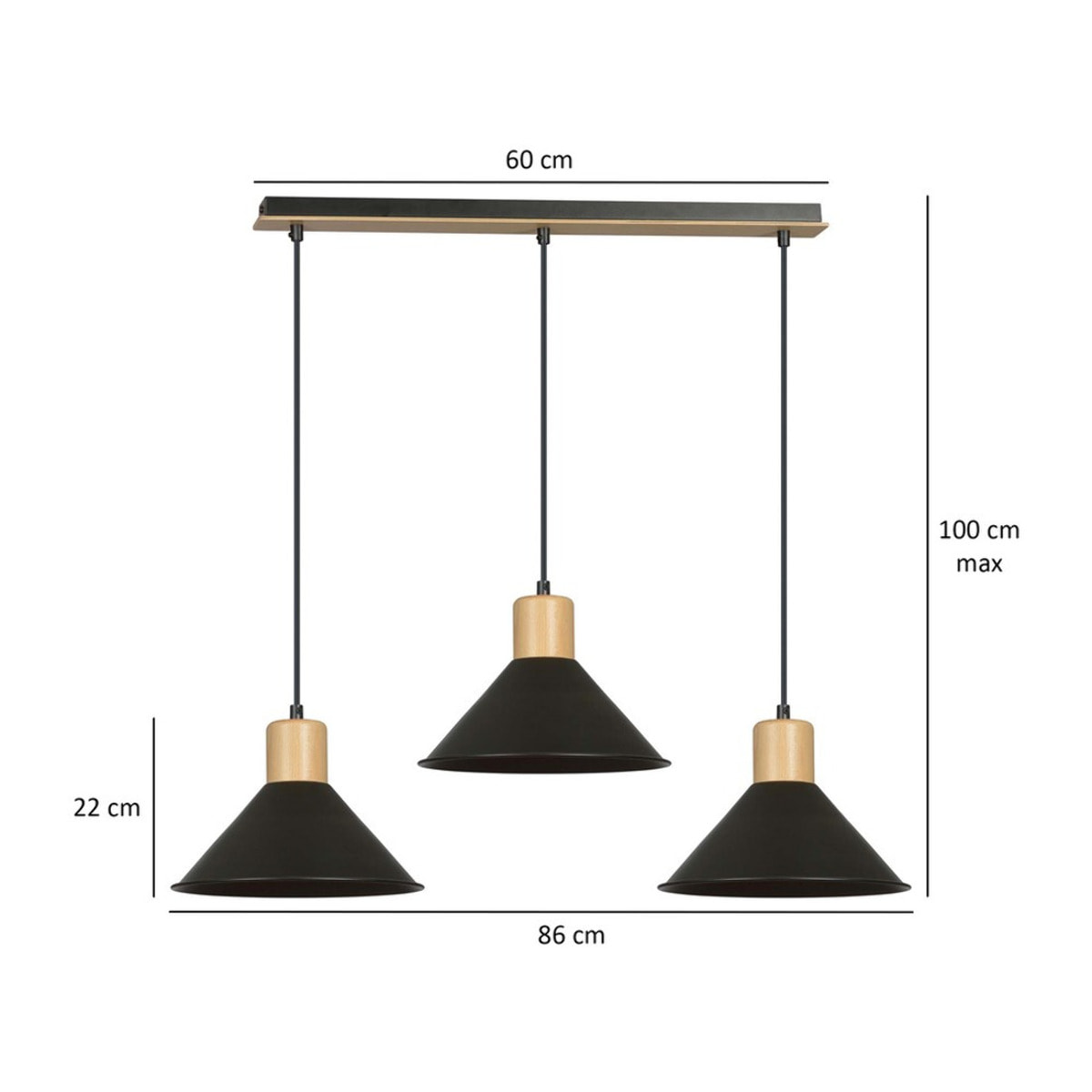 Lampada a sospensione ROWEN in acciaio nero e legno