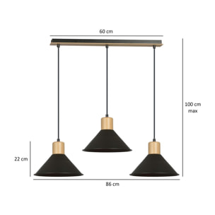 Lampada a sospensione ROWEN in acciaio nero e legno